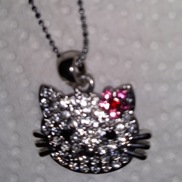 Hello Kitty Crystal Charm Necklace silver pl over ss with 16-18"chain NEW - Picture 4 of 7